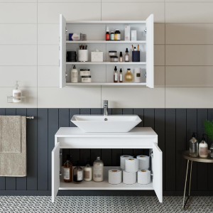 Mobile bagno sospeso lavabo specchio 85 cm bianco Corallo