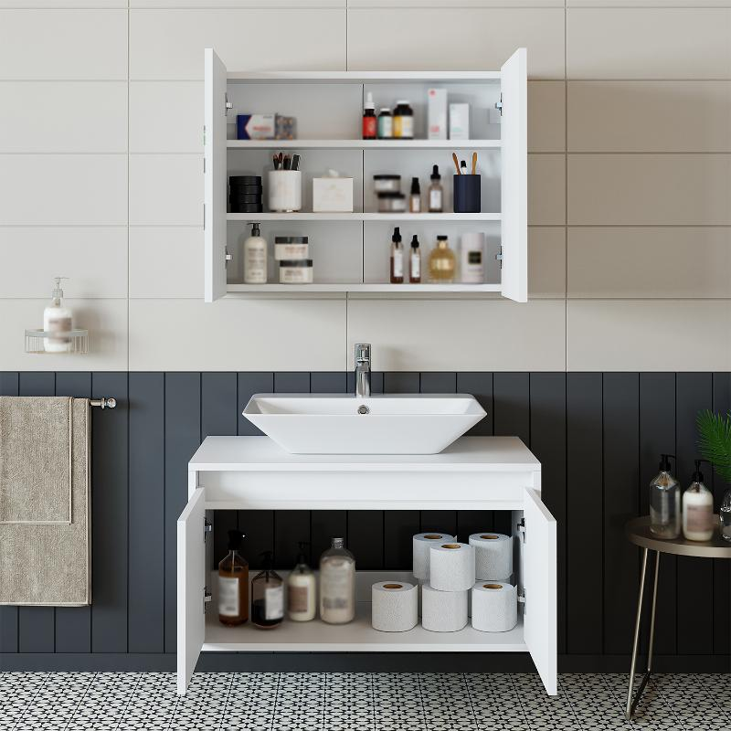 Mobile bagno sospeso lavabo specchio 85 cm bianco Corallo
