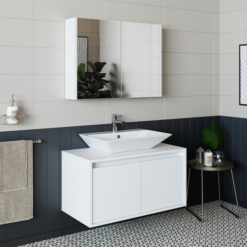 Mobile bagno sospeso lavabo specchio 85 cm bianco Corallo