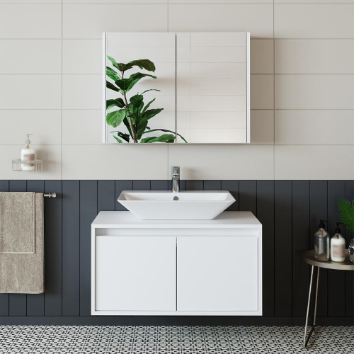 Mobile bagno sospeso lavabo specchio 85 cm bianco Corallo