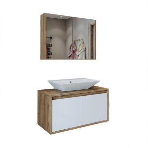 Mobile bagno sospeso lavabo specchio 85 cm rovere bianco Corallo