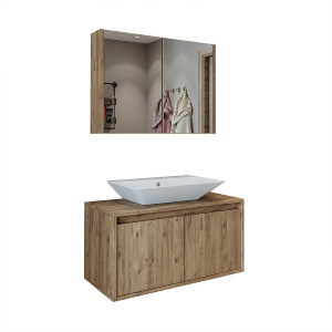 Mobile bagno sospeso lavabo specchio 85 cm rovere Corallo