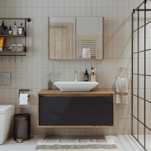 Mobile bagno sospeso lavabo specchio 100 cm rovere antracite Corallo