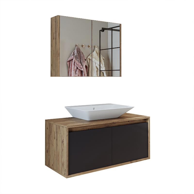 Mobile bagno sospeso lavabo specchio 100 cm rovere antracite Corallo