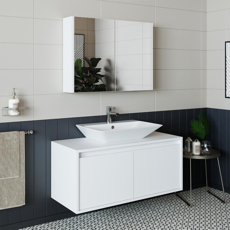 Mobile bagno sospeso lavabo specchio 100 cm bianco Corallo