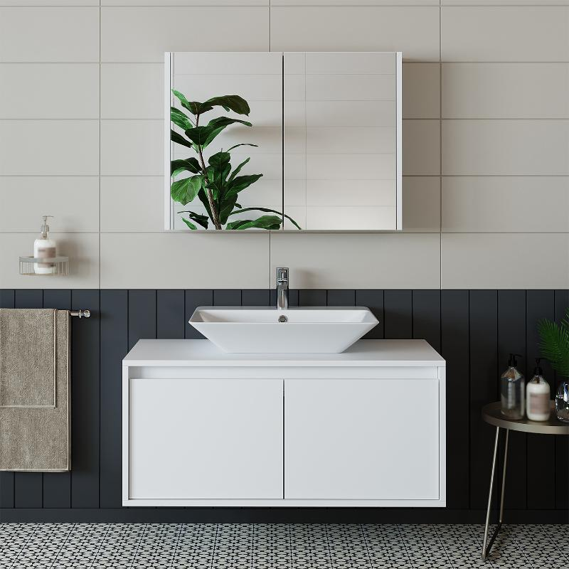 Mobile bagno sospeso lavabo specchio 100 cm bianco Corallo