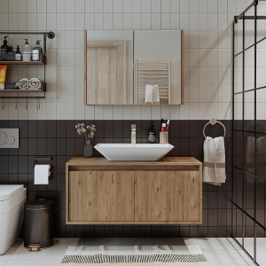 Mobile bagno sospeso lavabo specchio 100 cm rovere Corallo