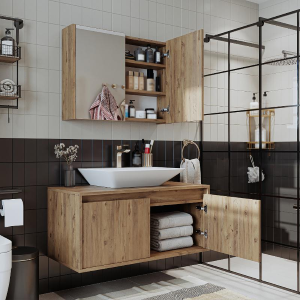 Mobile bagno sospeso lavabo specchio 100 cm rovere Corallo