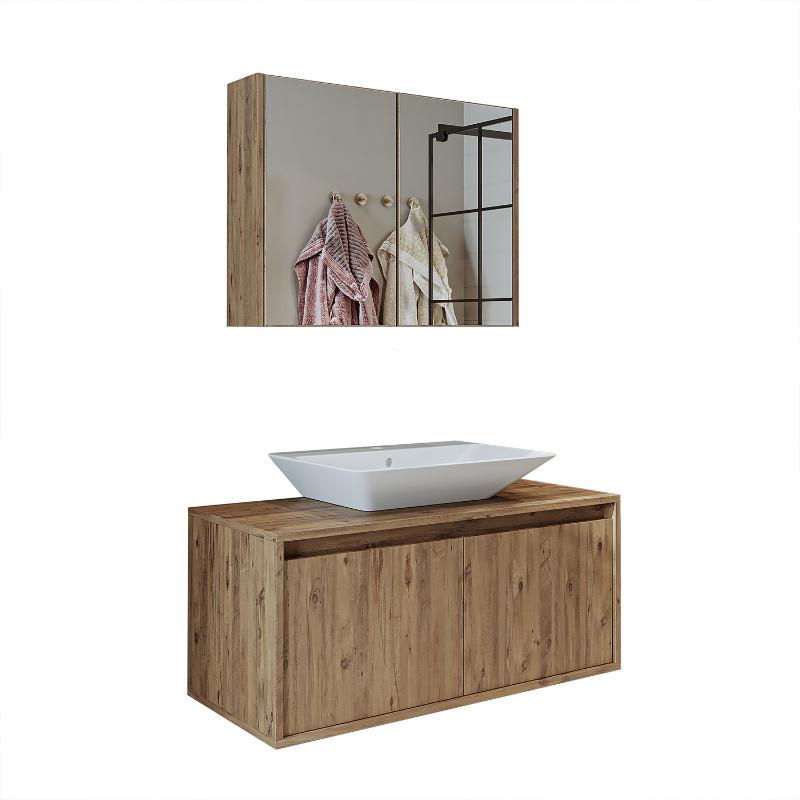 Mobile bagno sospeso lavabo specchio 100 cm rovere Corallo
