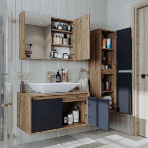 Mobile bagno sospeso lavabo specchio colonna 85 cm rovere antracite Corallo