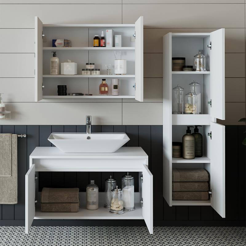Mobile bagno sospeso lavabo specchio colonna 85 cm bianco Corallo