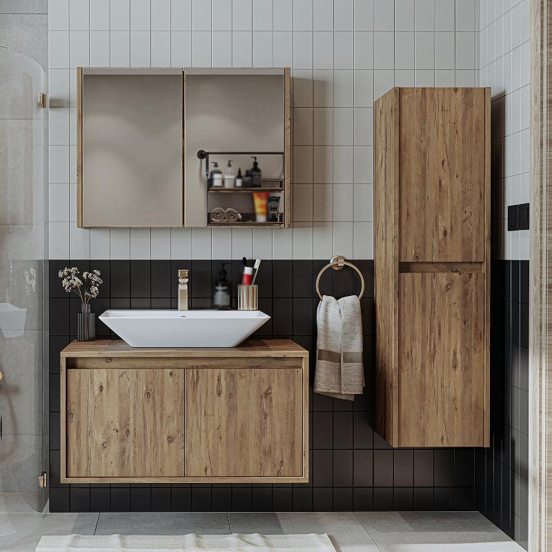 Mobile bagno sospeso lavabo specchio colonna 85 cm rovere Corallo