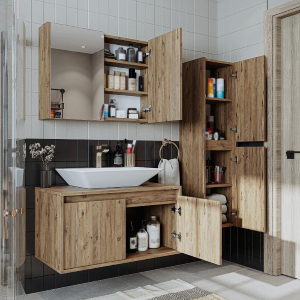 Mobile bagno sospeso lavabo specchio colonna 85 cm rovere Corallo