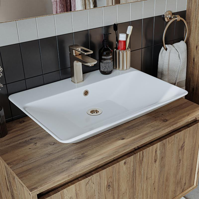Mobile bagno sospeso lavabo specchio colonna 85 cm rovere Corallo