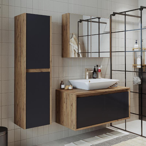 Mobile bagno sospeso lavabo specchio colonna 100 cm rovere antracite Corallo