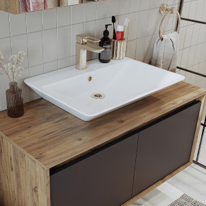 Mobile bagno sospeso lavabo specchio colonna 100 cm rovere antracite Corallo