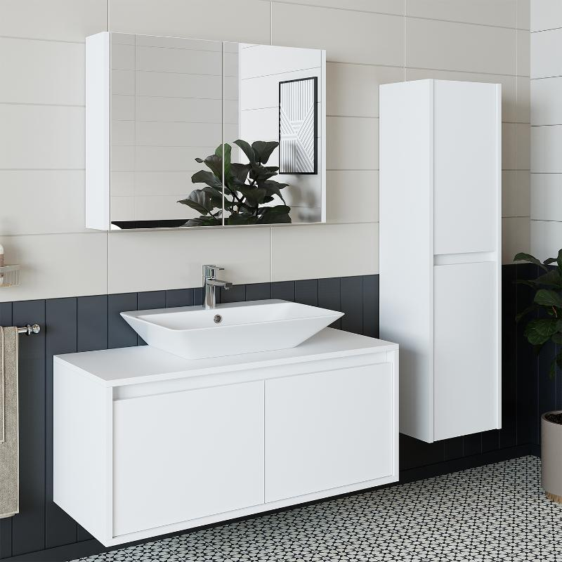 Mobile bagno sospeso lavabo specchio colonna 100 cm bianco Corallo