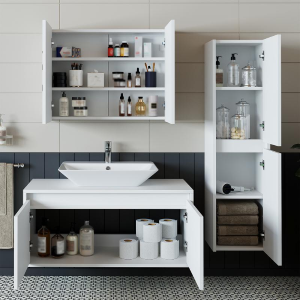 Mobile bagno sospeso lavabo specchio colonna 100 cm bianco Corallo