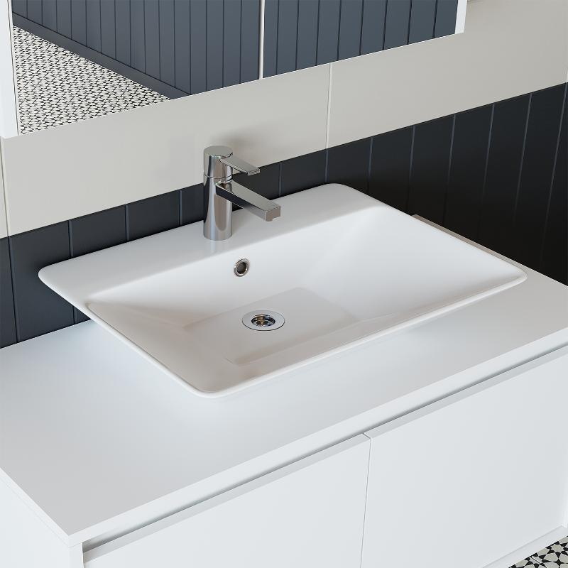 Mobile bagno sospeso lavabo specchio colonna 100 cm bianco Corallo