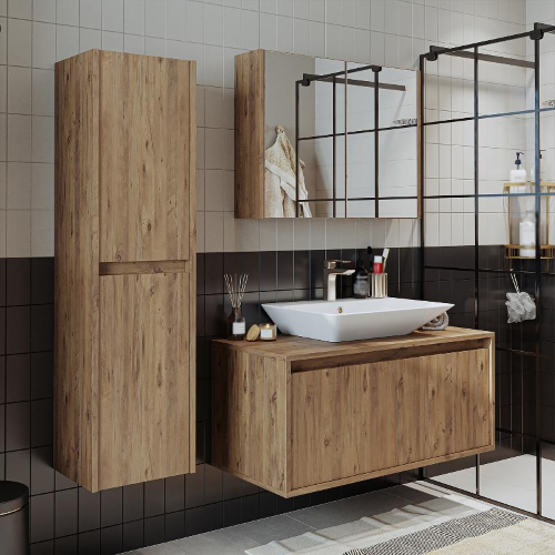 Mobile bagno sospeso lavabo specchio colonna 100 cm rovere Corallo