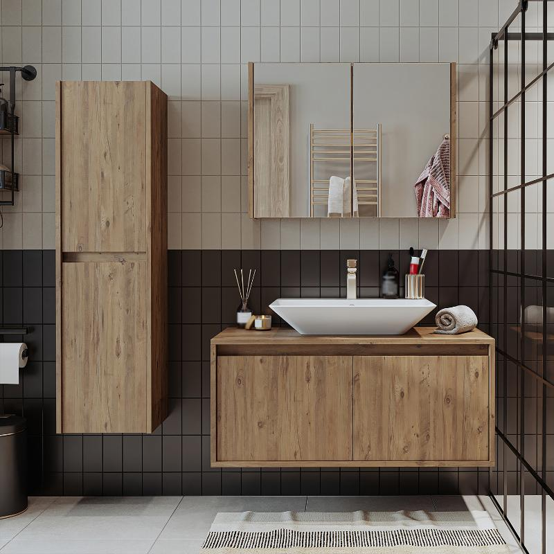 Mobile bagno sospeso lavabo specchio colonna 100 cm rovere Corallo