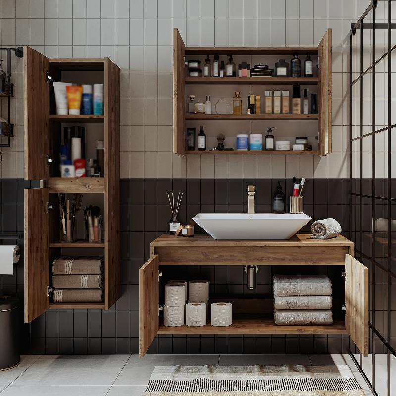 Mobile bagno sospeso lavabo specchio colonna 100 cm rovere Corallo