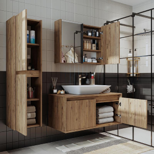 Mobile bagno sospeso lavabo specchio colonna 100 cm rovere Corallo