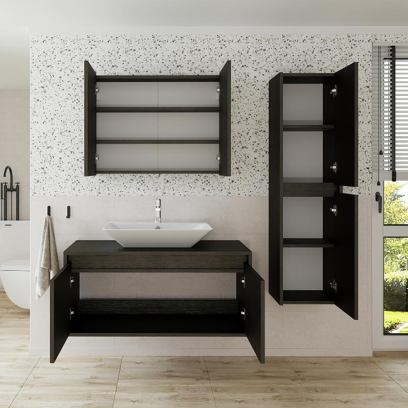 Mobile bagno sospeso lavabo specchio colonna 100 cm nero Corallo