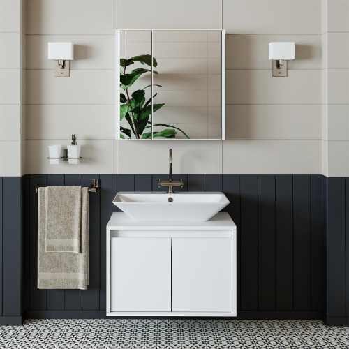 Mobile bagno sospeso lavabo specchio 65 cm bianco Corallo