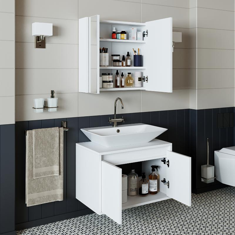 Mobile bagno sospeso lavabo specchio 65 cm bianco Corallo