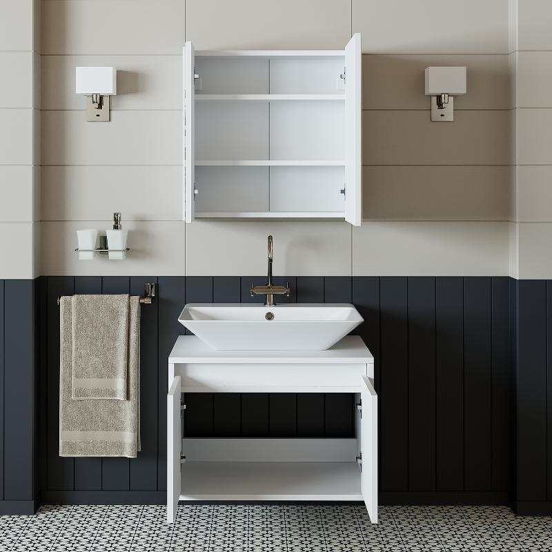 Mobile bagno sospeso lavabo specchio 65 cm bianco Corallo