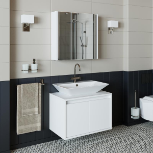 Mobile bagno sospeso lavabo specchio 65 cm bianco Corallo