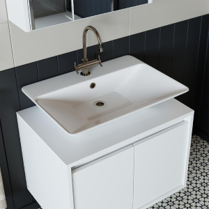 Mobile bagno sospeso lavabo specchio 65 cm bianco Corallo