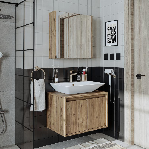 Mobile bagno sospeso lavabo specchio 65 cm rovere Corallo