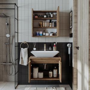 Mobile bagno sospeso lavabo specchio 65 cm rovere Corallo