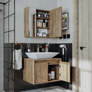 Mobile bagno sospeso lavabo specchio 65 cm rovere Corallo
