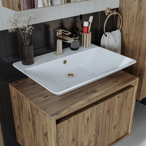 Mobile bagno sospeso lavabo specchio 65 cm rovere Corallo