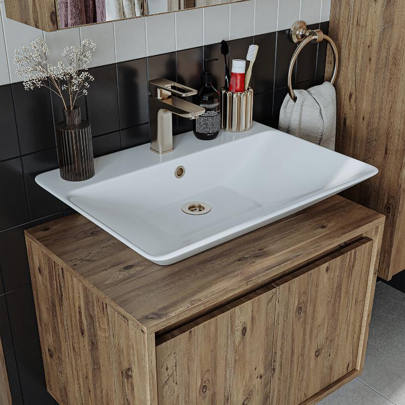Mobile bagno sospeso lavabo specchio 65 cm rovere Corallo