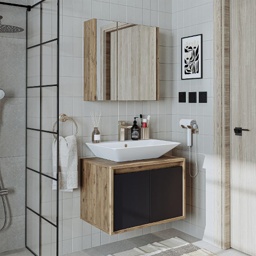 Mobile bagno sospeso lavabo specchio 65 cm rovere antracite Corallo