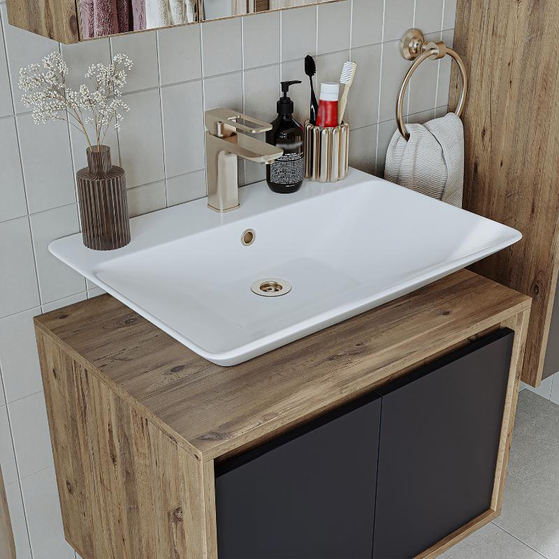 Mobile bagno sospeso lavabo specchio 65 cm rovere antracite Corallo