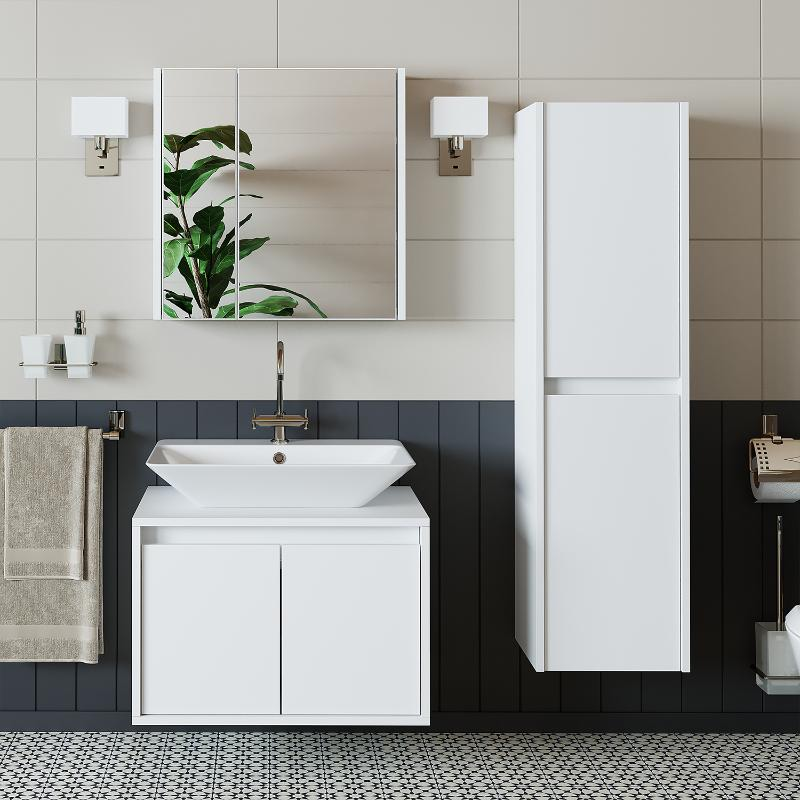 Mobile bagno sospeso lavabo specchio colonna 65 cm bianco Corallo