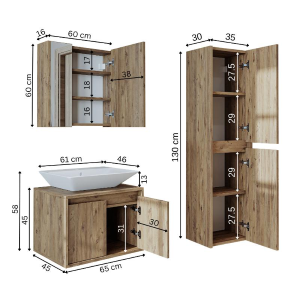 Mobile bagno sospeso lavabo specchio colonna 65 cm rovere Corallo