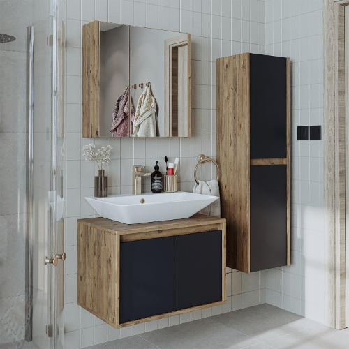Mobile bagno sospeso lavabo specchio colonna 65 cm rovere antracite Corallo