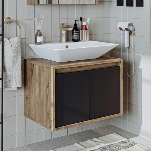 Mobile bagno sospeso lavabo 65 cm rovere antracite Corallo