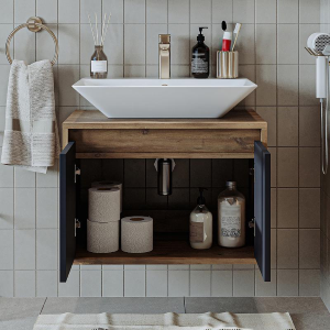 Mobile bagno sospeso lavabo 65 cm rovere antracite Corallo