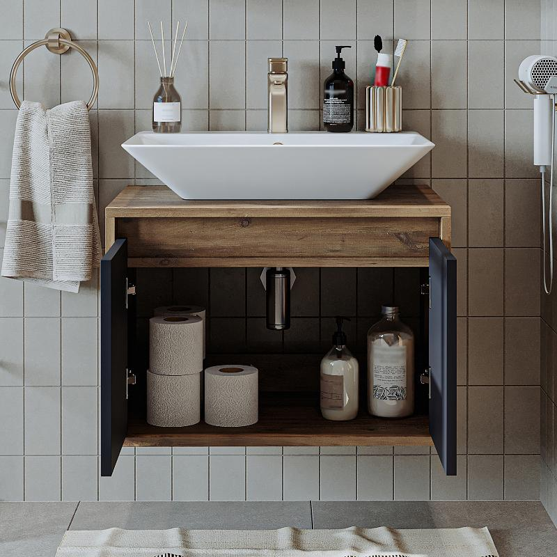 Mobile bagno sospeso lavabo 65 cm rovere antracite Corallo