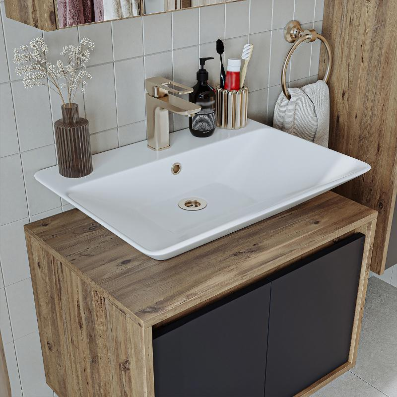 Mobile bagno sospeso lavabo 65 cm rovere antracite Corallo
