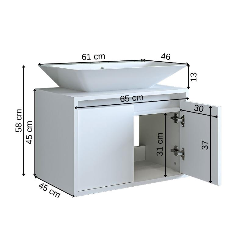 Mobile bagno sospeso lavabo 65 cm bianco Corallo