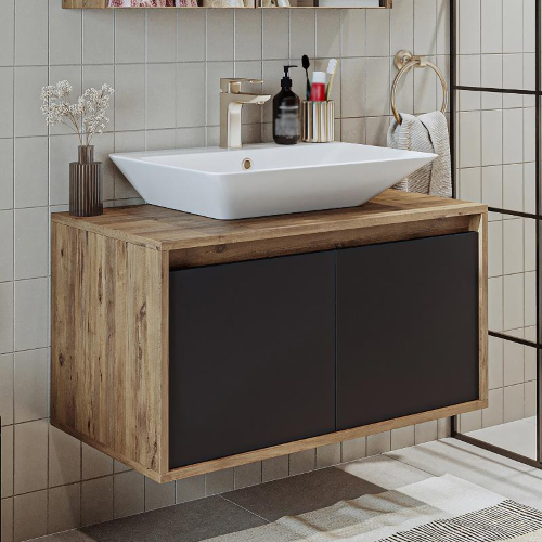 Mobile bagno sospeso lavabo 85 cm rovere antracite Corallo