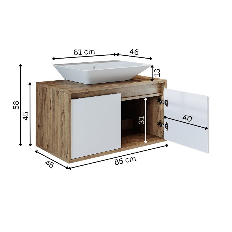 Mobile bagno sospeso lavabo 85 cm rovere bianco Corallo